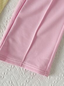 SHEIN Tween女孩奶油黃修身連帽夾克與粉色寬腿長褲2件套，街頭運動休閒返校大學風套裝 - 粉色 - 查看 9