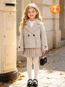 Elladie kids Girls Apricot Short Wool Coat, For Outings, School Activities, Gatherings, Back To School, Autumn Outfit, Winter Fall 2026 - Apricot - View 4