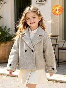 Elladie kids Girls Apricot Short Wool Coat, For Outings, School Activities, Gatherings, Back To School, Autumn Outfit, Winter Fall 2026 - Apricot - View 3