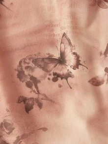 SHEIN MOD Women's Butterfly Print Pleated Halter Mini Dress - Brown - View 7