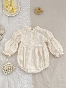 SHEIN B150 Korean Style Embroidered Long Sleeve Simple Bodysuit For Baby Girls, Spring/Autumn Fall Winter - Apricot - View 3