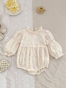 SHEIN B150 Korean Style Embroidered Long Sleeve Simple Bodysuit For Baby Girls, Spring/Autumn Fall Winter - Apricot - View 2
