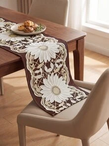 1pc Lace Pattern Table Runner, Kitchen Dining Table Decor, Creative Gift, Rectangular Table Runner, Coffee Table Decor, Tabletop Decor, New Year Holiday Accessory, Home Decor, Exquisite Pattern, Easy To Clean - Coffee Brown - View 7