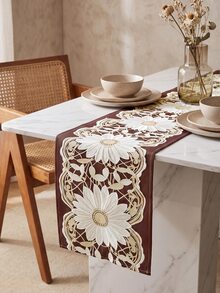 1pc Lace Pattern Table Runner, Kitchen Dining Table Decor, Creative Gift, Rectangular Table Runner, Coffee Table Decor, Tabletop Decor, New Year Holiday Accessory, Home Decor, Exquisite Pattern, Easy To Clean - Coffee Brown - View 5