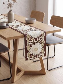 1pc Lace Pattern Table Runner, Kitchen Dining Table Decor, Creative Gift, Rectangular Table Runner, Coffee Table Decor, Tabletop Decor, New Year Holiday Accessory, Home Decor, Exquisite Pattern, Easy To Clean - Coffee Brown - View 6
