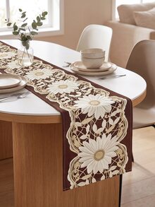 1pc Lace Pattern Table Runner, Kitchen Dining Table Decor, Creative Gift, Rectangular Table Runner, Coffee Table Decor, Tabletop Decor, New Year Holiday Accessory, Home Decor, Exquisite Pattern, Easy To Clean - Coffee Brown - View 8