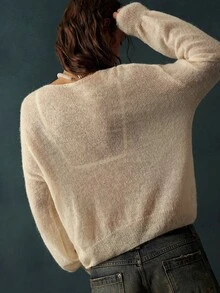 Bohemela Vintage Green Loose Lace Collar Knit Pullover Sweater - Apricot - View 6