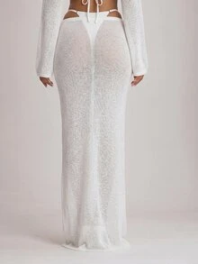 Musera Resort Knit Tie Front Maxi Skirt Cover Up Swim Vacation Holiday Summer Travel Beachwear Basics Solid Colour Resort Core - White - View 5