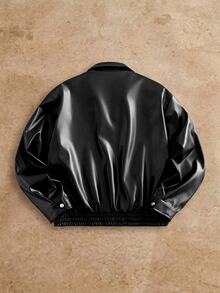 HIMLAND Men's Autumn Fashion Versatile PU Leather Workwear Zip Jacket, For Spring, Outdoor - Black - View 2
