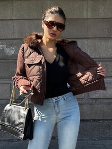 DAZY Women's Plush Hooded Zip-Up Casual Versatile Winter Padded Coat School Fall Jacket - Brown - View 7