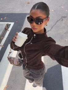 Muchica 2026秋冬深棕色燈芯絨女款常規夾克 Y2K 秋冬時尚單品，適合派對、聖誕節、新年、感恩節、婚禮、畢業典禮、優雅場合、外出、約會、通勤 - 棕色 - 查看 6