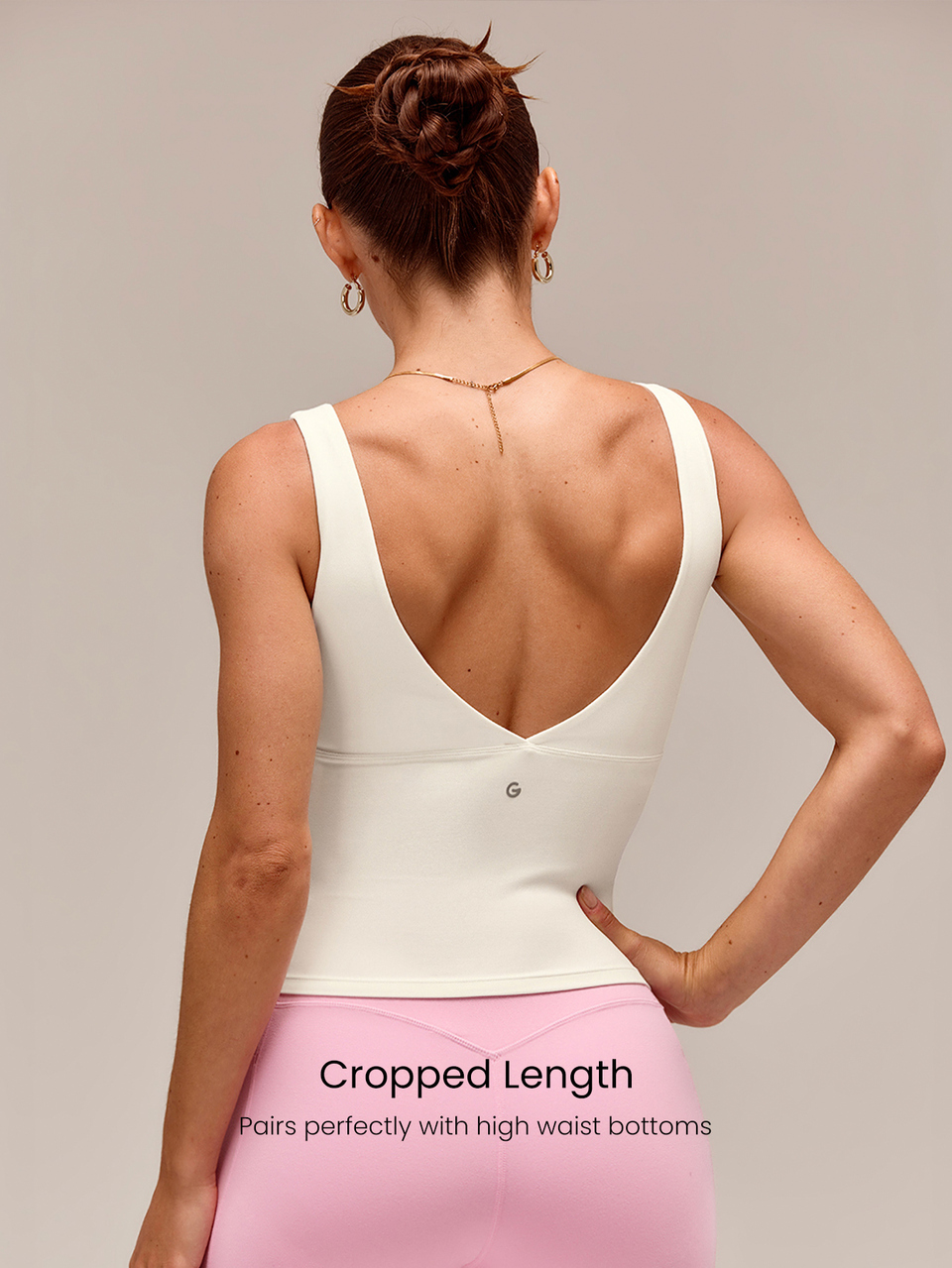 FeatherFit™ Studio Glow V-Neck Removable Cups Crop Tank Top Sports Bra Low-Impact Yoga Pilates Barre Studio Daily Casual Wear Spring Summer