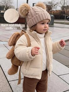 LMoss Kids 女嬰編織純色長袖加厚保暖內裡填充外套，適合秋冬穿著 - 米色 - 查看 6
