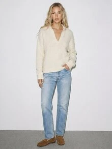 ATUI Studio Women's Solid Color Casual Daily Long Sleeve Sweater - Apricot - View 2