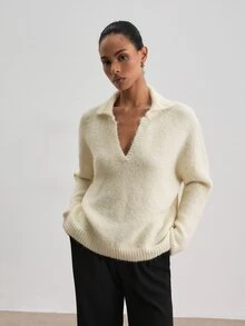 ATUI Studio Women's Solid Color Casual Daily Long Sleeve Sweater - Apricot - View 5