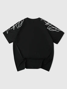 ROMWE MEN Street Life Men's Puff Print Loose Short Sleeve T-Shirt - Black - View 2