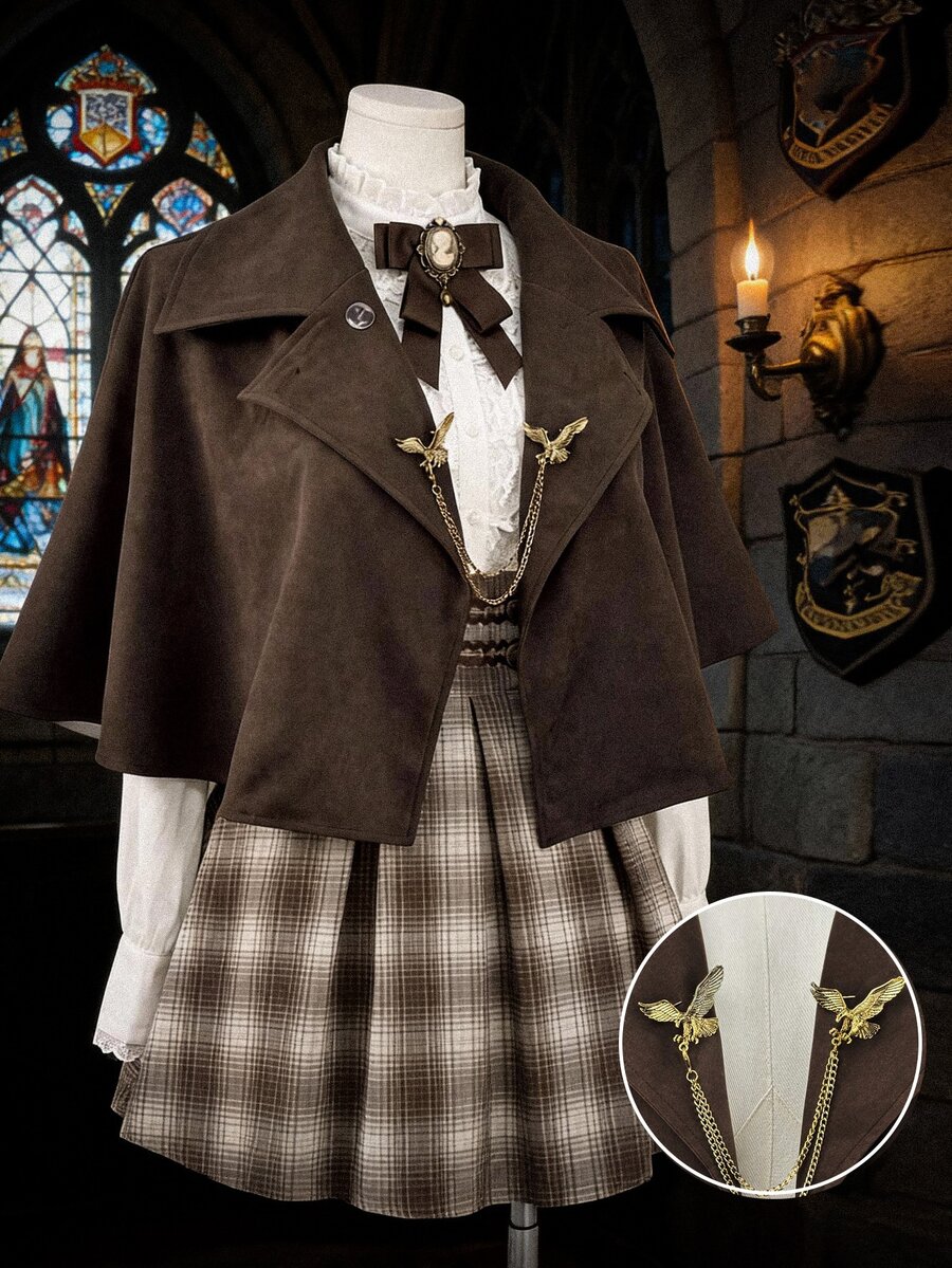 Sweetra Plus Size Fashion Vintage Elegant Button Shawl Collar Jacket Dinner Office Formal Brown Autumn Fall - Brown - View 1