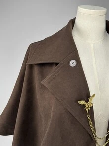 Sweetra Plus Size Fashion Vintage Elegant Button Shawl Collar Jacket Dinner Office Formal Brown Autumn Fall - Brown - View 9