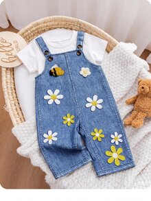Mono adorable de patchwork 3D para niña, perfecto para looks de estilo callejero en todas las estaciones (primavera, verano, otoño e invierno) - Azul - Ver 4