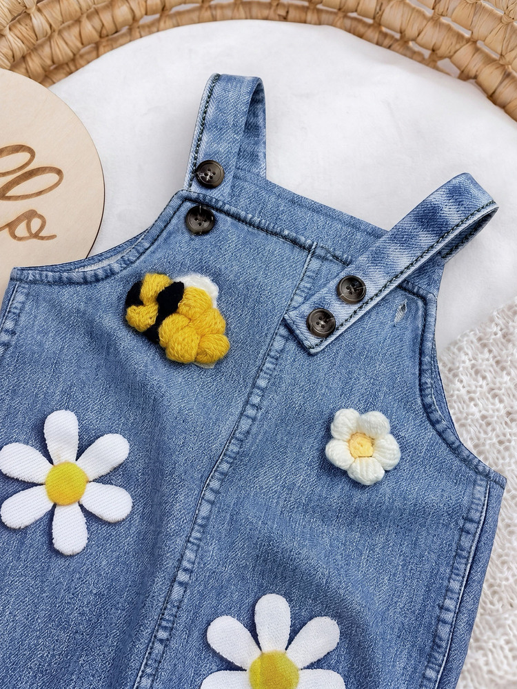 Baby Girl's Adorable 3D Patchwork Jumpsuit, Perfect For Street Style Outfits In All Seasons (Spring, Summer, Autumn, And Winter) - Blue - View 2