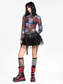 A Nightmare on Elm Street X ROMWE Women's Fashion Letter Print Crew Neck Long Sleeve Top Streetwear - Multicolor - View 12