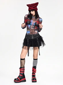 A Nightmare on Elm Street X ROMWE Women's Fashion Letter Print Crew Neck Long Sleeve Top Streetwear - Multicolor - View 2