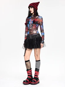 A Nightmare on Elm Street X ROMWE Women's Fashion Letter Print Crew Neck Long Sleeve Top Streetwear - Multicolor - View 13
