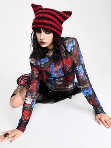A Nightmare on Elm Street X ROMWE Women's Fashion Letter Print Crew Neck Long Sleeve Top Streetwear - Multicolor - View 5