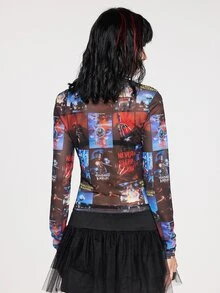 A Nightmare on Elm Street X ROMWE Women's Fashion Letter Print Crew Neck Long Sleeve Top Streetwear - Multicolor - View 7