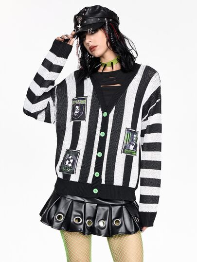 Beetlejuice X ROMWE Pull femme à manches longues, rayures et blocs de couleurs, décontracté et polyvalent pour tous les jours