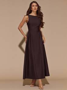 SHEIN BAE Women's Solid Brown Sleeveless Backless Long Dress, Autumn/Winter - Brown - View 6