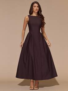 SHEIN BAE Women's Solid Brown Sleeveless Backless Long Dress, Autumn/Winter - Brown - View 5
