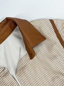 Resyla Relaxed Fit Striped Short Sleeve Shirt For Women, Contrast Collar Casual Blouse For Everyday Commute - Multicolor - View 3