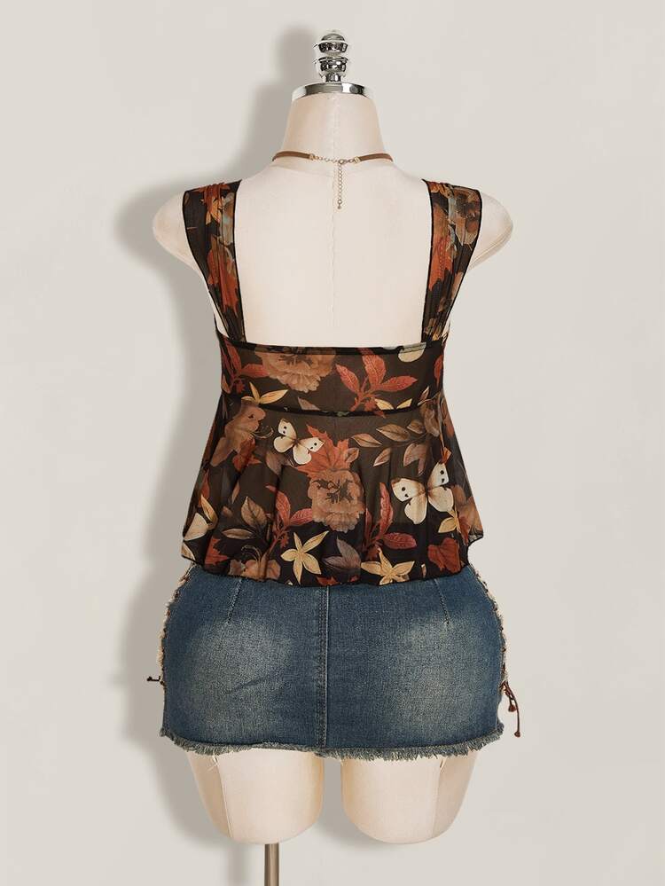 SHEIN ICON Women's Vacation Plant Print Asymmetric Hem Tank Top Multicolor Floral Summer Boho Going Out - Multicolor - View 2