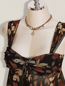SHEIN ICON Women's Vacation Plant Print Asymmetric Hem Tank Top Black Floral Summer Boho - Multicolor - View 9