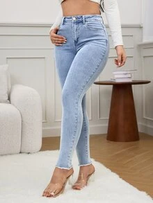 BriallanyX BriallanyX سراويل جينز كاجوال لون أحادي للنساء - الأزرق - مشاهدة 8