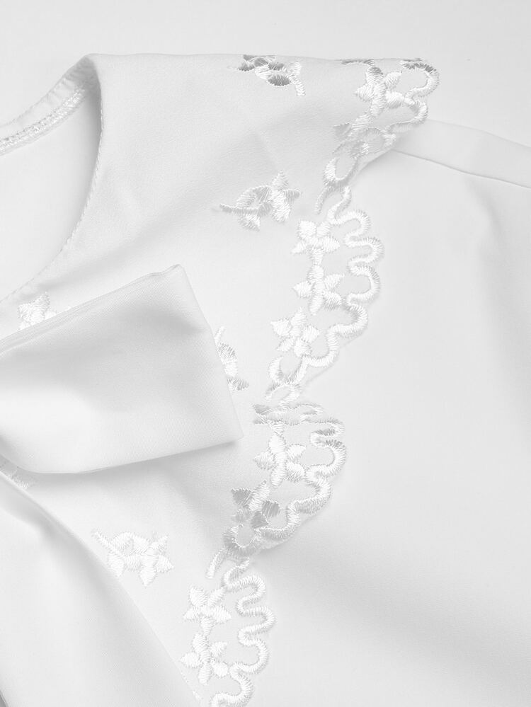 SHEIN Camisa casual minimalista cómoda para niñas adolescentes con cuello vuelto, manga larga y lazo anudable - Multicolor - Añade 3