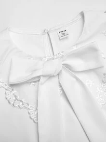 SHEIN 青少年女孩休閒簡約舒適翻領長袖蝴蝶結綁帶襯衫 - 彩色 - 查看 2