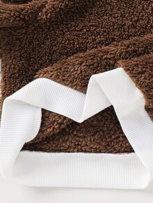SHEIN 2件組嬰兒男童女童秋冬休閒百搭毛茸茸可愛卡通熊與補丁圖案長袖上衣＋長褲居家服套裝，秋季 - 棕色 - 查看 7