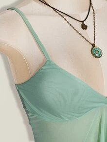 SHEIN ICON Summer Women's Sage Green Vacation Gentle Pleated Ruffle Ribbon Cropped Camisole Tank Top - Mint Green - View 10