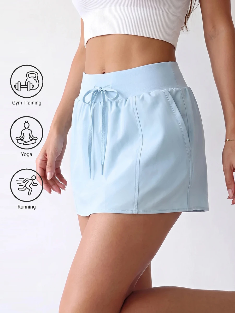 Dewbera Dewbera Casual Versatile Outdoor Drawstring Waist Pocket Skort - Baby Blue - View 1