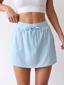 Dewbera Dewbera Casual Versatile Outdoor Drawstring Waist Pocket Skort - Baby Blue - View 3