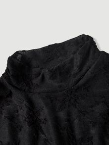 Skyraze Women's Black High Neck Mid-Length Knitted Jacquard Dress Halloween Dinner Cocktail Summer Retro Elegant - Black - View 7