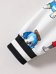 SHEIN Playful Pals Baby Boy Contrast Black Polka Dot Ribbed Collar Cartoon Cute Bear Print Long Sleeve Zip-Up Reversible Jacket Autumn Baggy - Black - View 10