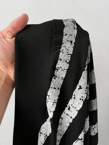 Sunspun Plus Size Casual Punk Dark Print Studded Decor Double Zipper Hoodie Jacket Fall - Black - View 4