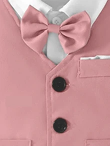 Conjunto de chaleco y pantalones de un solo pecho de unicolor para bebé niño, traje de caballero - Rosa - Ver 3