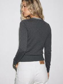 ATUI Studio Women's Knitted Long Sleeve V-Neck 2 Inn 1 Casual Cardigan Top - Grey - View 4
