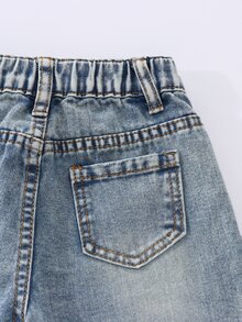 SHEIN Young Girl Y2K Street Daily Elastic Waist Straight Jeans With Flat Pockets Daily OOTD Autumn Winter - Light Wash - View 6