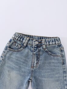 SHEIN Young Girl Y2K Street Daily Elastic Waist Straight Jeans With Flat Pockets Daily OOTD Autumn Winter - Light Wash - View 5