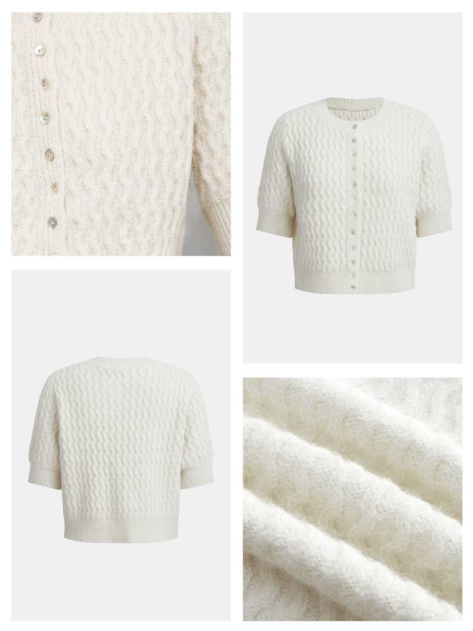 SHEIN Maija Off-White Lantern Sleeve Women's Cardigan, Comfortable French Casual Urban Style For Autumn/Winter Elegant Casual Vacation Going Out Office Brunch